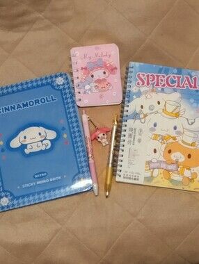 NEW Cinnamoroll & My Melody Character Notebooks with Cute Pens bundle..